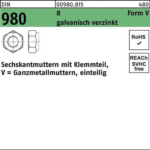 Sechskantmutter DIN 980 Klemmteil VM 5 8 galv.verz. 1000 Stück Sonderaktion