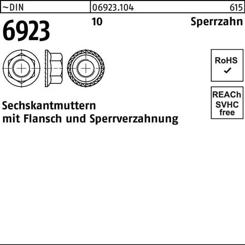 Sechskantmutter DIN 6923 Flansch M12 10 Sperrverzahnung 250 Stück Rabatt