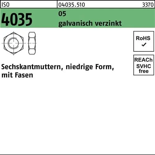 Kostenfreie Lieferung Sechskantmutter ISO 4035 niedrig Fasen M5 5 galv.verz. 1000 Stück
