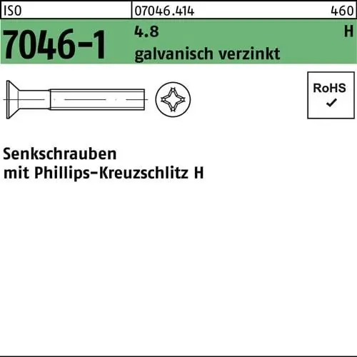 Beliebt Senkschraube ISO 7046-1 PH M2,5x16-H 4.8 galv.verz. 2000St.