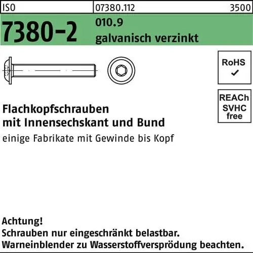Nur Für Kurze Zeit Flachkopfschraube ISO 7380-2 Bund/Innen-6kt M6x12 010.9 galv.verz. 500St.