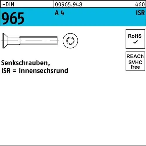 Senkschraube DIN 965 ISR M2,5x 12-T8 A 4 1000 Stück Aktuell