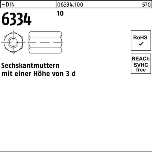 Sechskantmutter DIN 6334 M12 SW 19 10 50 Stück Echt