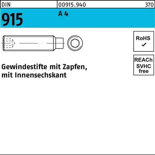 Gewindestift DIN 915 Zapfen/Innen-6kt M12x 60 A 4 25 Stück Jetzt Kaufen