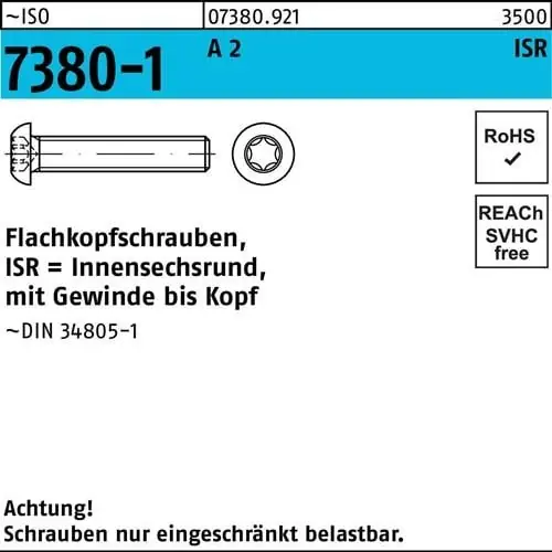 Abverkauf Flachkopfschraube ISO 7380-1 ISR VG M3x 30-T10 A 2 500 Stück