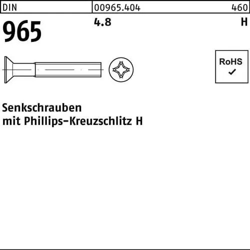 Senkschraube DIN 965 PH M3x 25-H 4.8 2000 Stück Highlight