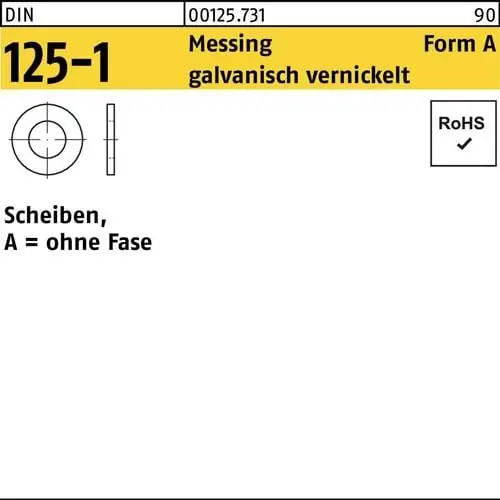 Jetzt Kaufen Unterlegscheibe DIN 125-1 A 4,3x9x0,8 Messing galv. vernickelt 1000St.