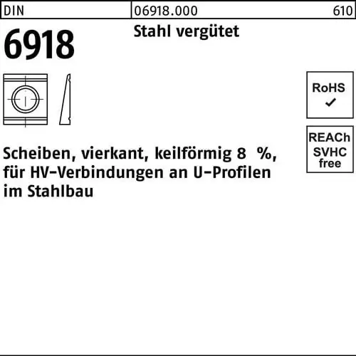 Unterlegscheibe DIN 6918 ÜH vierkant keilförmig 25 Stahl C45 1 Stück Sonderangebot