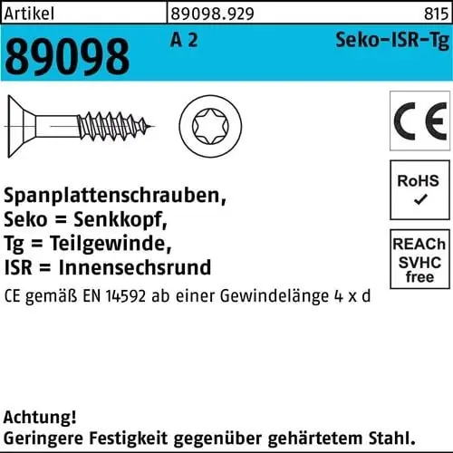Aktuell Spanplattenschraube R 89098 SEKO ISR TG 5x 90-T25 A 2 200 Stück
