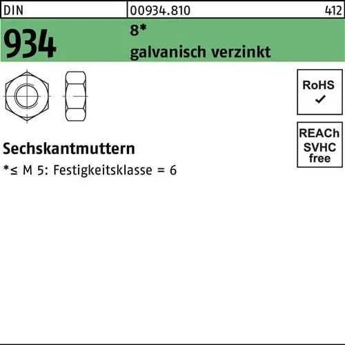 Sechskantmutter DIN 934 M30 8 galv.verz. 25 Stück Preisreduziert
