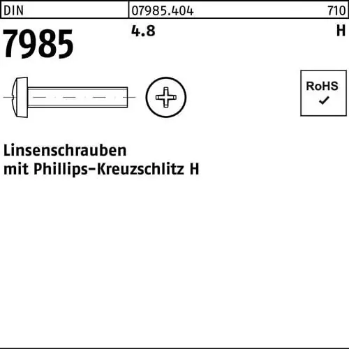 Billig Linsenschraube DIN 7985 PH M4x 25-H 4.8 1000 Stück