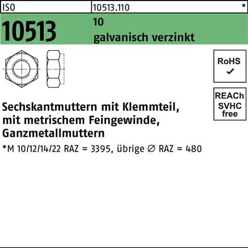 Nur Für Kurze Zeit Sechskantmutter ISO 10513/DIN 6925 Klemmteil M24x1,5 10 galv.verz. 25St.