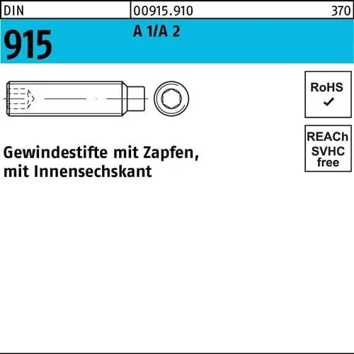 Gewindestift DIN 915 Zapfen/Innen-6kt M5x 5 A1/A2 500 Stück Direktkauf
