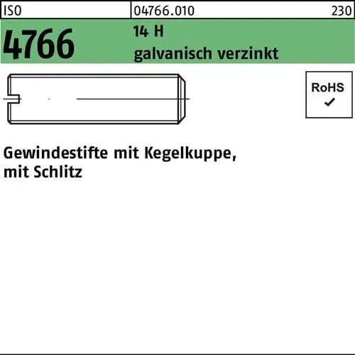 Gewindestift ISO 4766 Kegelkuppe/Schlitz M8x30 14 H galv.verz. 100St. Online Kaufen
