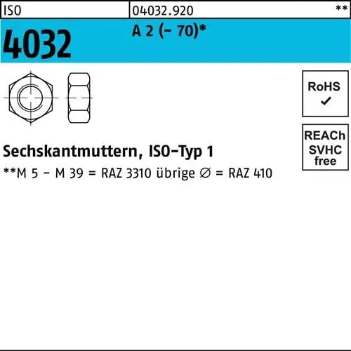 Sechskantmutter ISO 4032 M 30 A 2 25 Stück Meistverkauft