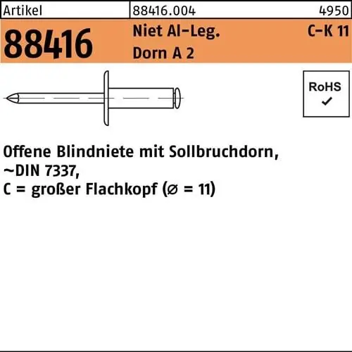 Sale Blindniete R 88416 großer FLAKO 5x16 Niet Aluminium/Dorn A 2 500St.
