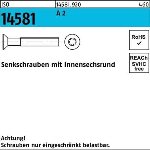 Senkschraube ISO 14581 ISR M8x 16 T45 A 2 100 Stück Geprüft