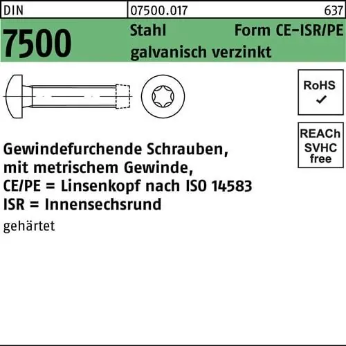 Neuheit Gewindefurchendeschraube DIN 7500 LIKO ISR CEM 5x10-T25 Sta galv.verz. 1000St.