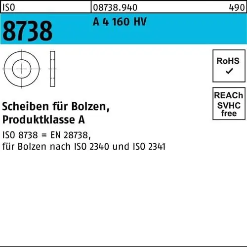 Sofort Bestellen Unterlegscheibe ISO 8738 f.Bolzen 40 A 4 160 HV 10 Stück