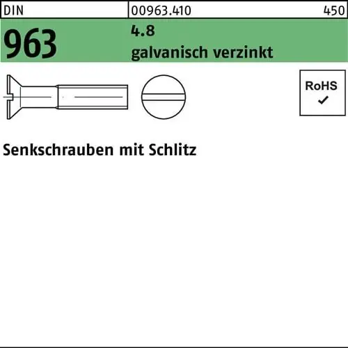 Senkschraube DIN 963 Schlitz M8x 50 4.8 galv.verz. 100 Stück Heißes Angebot
