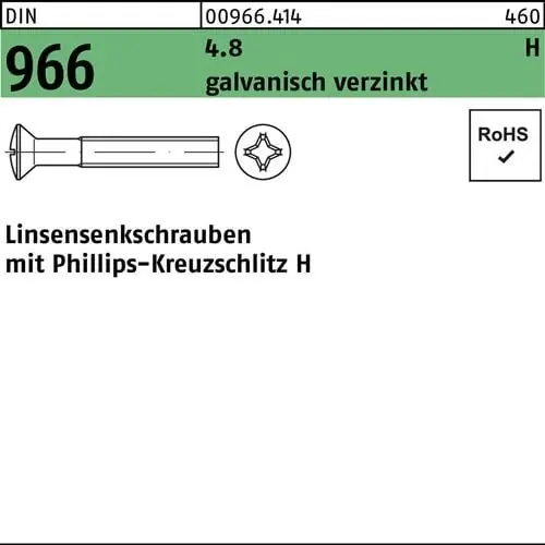 Kostenloser Rückversand Linsensenkschraube DIN 966 Kreuzschlitz PH M6x12-H 4.8 galv.verz. 1000St.
