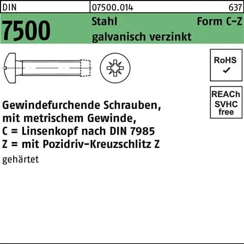 Gewindefurchendeschraube DIN 7500 LIKO PZ CM 4x40-Z Stahl galv.verz. 1000St. Finale Aktion