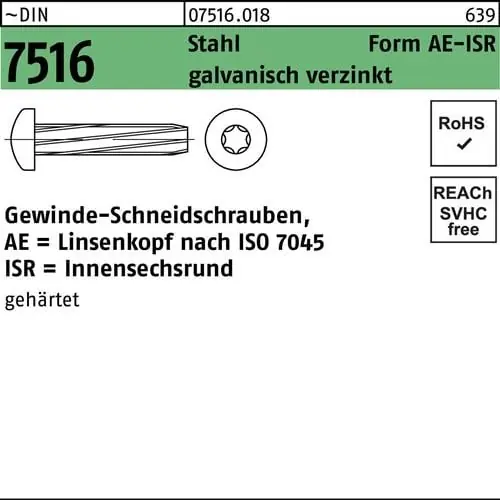 Aktuell Gewindeschneidschraube DIN 7516 LIKO ISR AE M4x20-T20 Stahl galv.verz. 1000St.