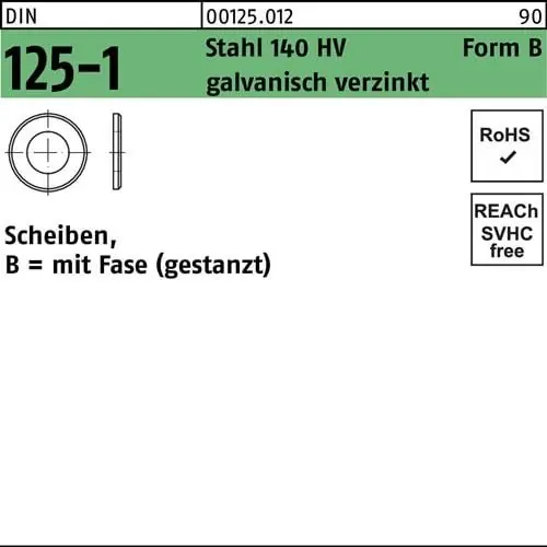 Unterlegscheibe DIN 125-1 B 27x50x4 Stahl 140 HV galv.verz. gestanzt 50St. Mega-Angebot