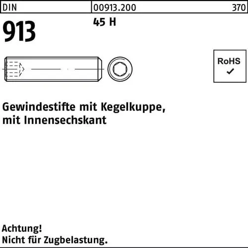 Gewindestift DIN 913 Kegelkuppe/Innen-6kt M10x 20 45 H 200 Stück Sofort Bestellen