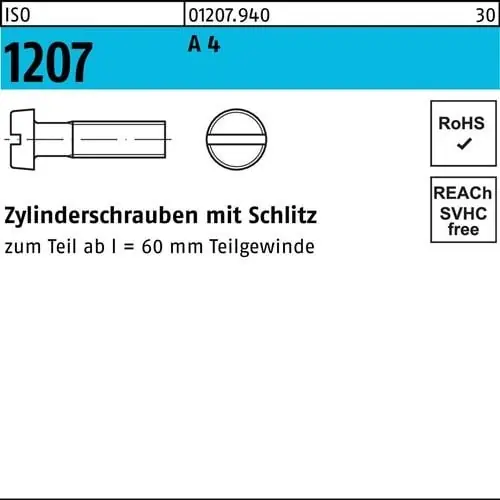 Zylinderschraube ISO 1207 Schlitz M2x 5 A 4 200 Stück Bestpreis