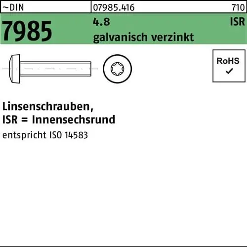 Saisonangebot Linsenschraube DIN 7985 ISR M4x12-T20 4.8 galv.verz. 2000St.