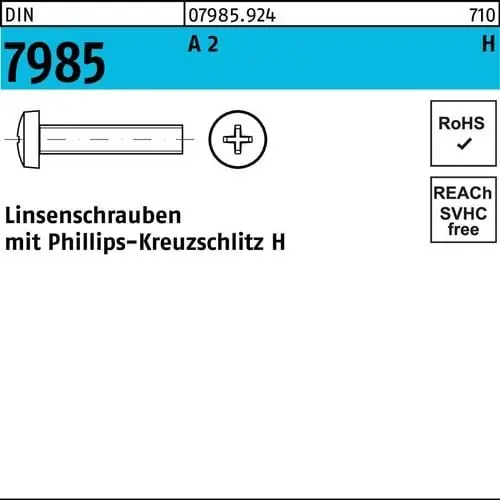 Linsenschraube DIN 7985 PH M2,5x 18-H A 2 1000 Stück Top-Seller
