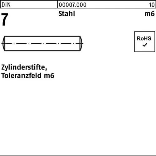 Zylinderstift DIN 7 6 m6x 70 Stahl 200 Stück Zertifiziert
