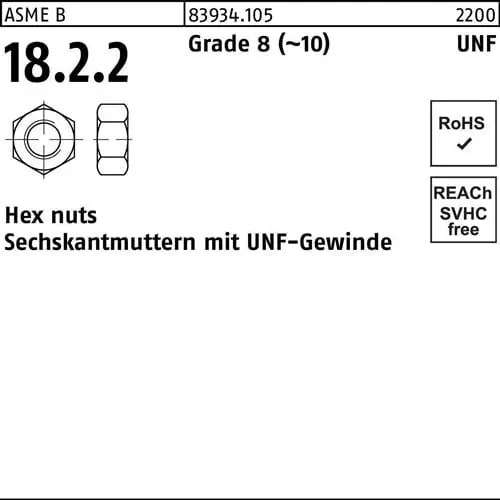 Sechskantmutter R 83934 UNF-Gewinde 1 Grade 8 (~10) 25 Stück Super-Preis