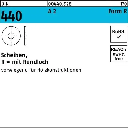Scheibe DIN 440 R 6,6x 22x 2 A 2 100 Stück Markenware
