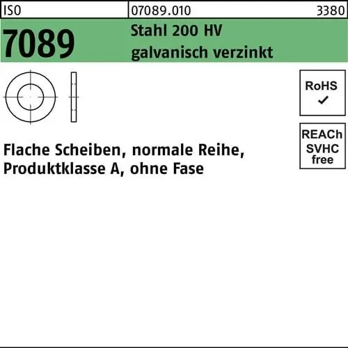 Günstig Unterlegscheibe ISO 7089 o.Fase 3 Stahl 200 HV galv.verz. 1000 Stück