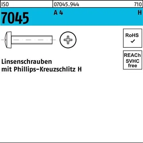 Abverkauf Flachkopfschraube ISO 7045 PH M4x 35-H A 4 500 Stück