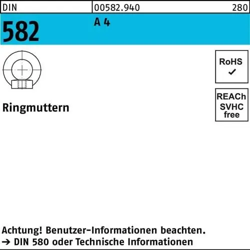 Ringmutter DIN 582 M 20 A 4 Ohne Oberflächenangabe 5 Stück Kracherpreis