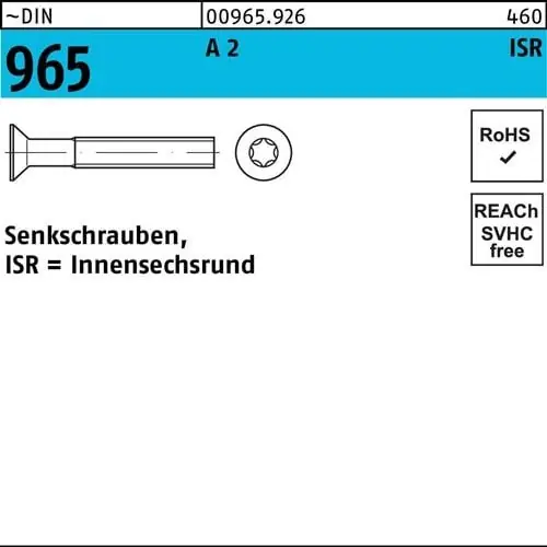 Solange Der Vorrat Reicht Senkschraube DIN 965 ISR M10x 30-T50 A 2 100 Stück