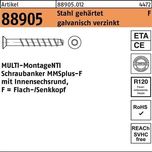 Schraubanker R 88905 MMSplus-F 6x140/95/105 T30 Stahl galv.verz. 50St. HECO Neue Ware