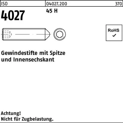 Preisreduziert Gewindestift ISO 4027 Spitze/Innen-6kt M20x 80 45 H 25 Stück