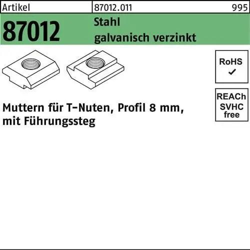 Jetzt Kaufen T-Nutenmutter R 87012 Führungssteg 8mm M8 Stahl galv.verz. 1000Stück