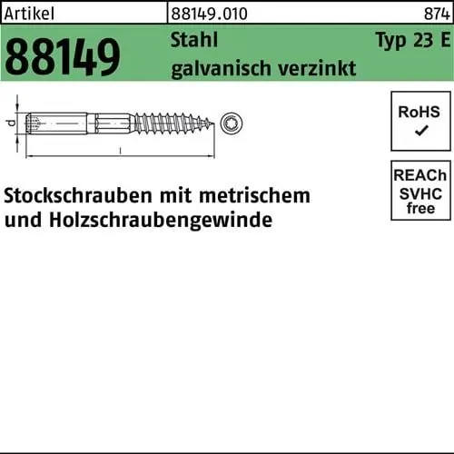 Stockschraube R 88149 Typ 23 E M8x 140 Stahl galv.verz. 100 Stück Super-Preis