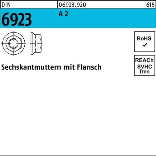 Billig Sechskantmutter DIN 6923 Flansch M6 A 2 1000 Stück