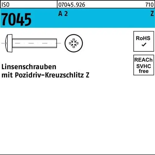 Markenware Flachkopfschraube ISO 7045 PZ M2,5x 16-Z A 2 1000 Stück