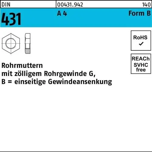 Nur Heute Rohrmutter DIN 431 BG 3/4 A 4 10 Stück