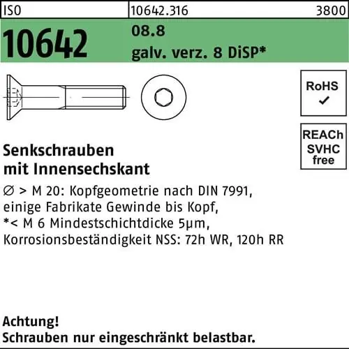 Senkschraube ISO 10642 Innen-6kt M5x20 8.8 galv.verz. 8 DiSP 500St. Sonderangebot