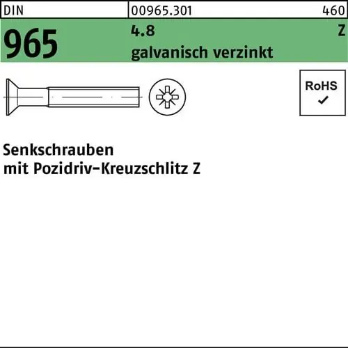 Senkschraube DIN 965 PZ M3x 12-Z 4.8 galv.verz. 2000St. Finale Aktion
