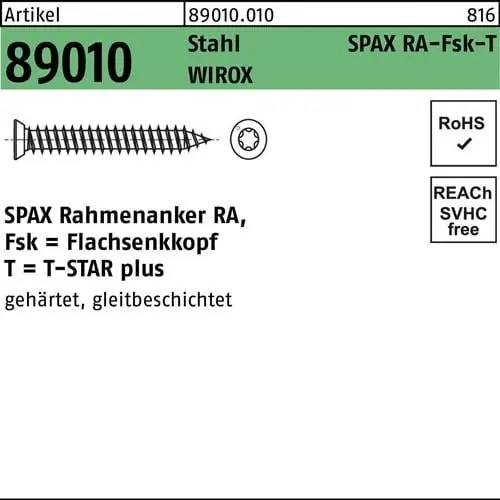 Rahmenanker R 89010 SEKO T-STAR plus 7,5x120-T30 galv.verz. WIROX 100St. SPAX Begrenztes Angebot
