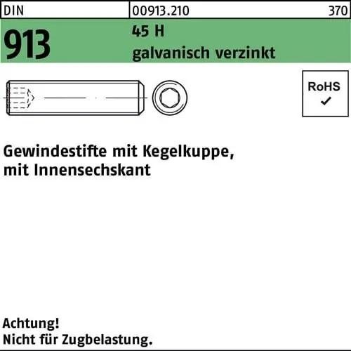 Gewindestift DIN 913 Kegelkuppe/Innen-6kt M12x35 45 H galv.verz. 100St. Neu